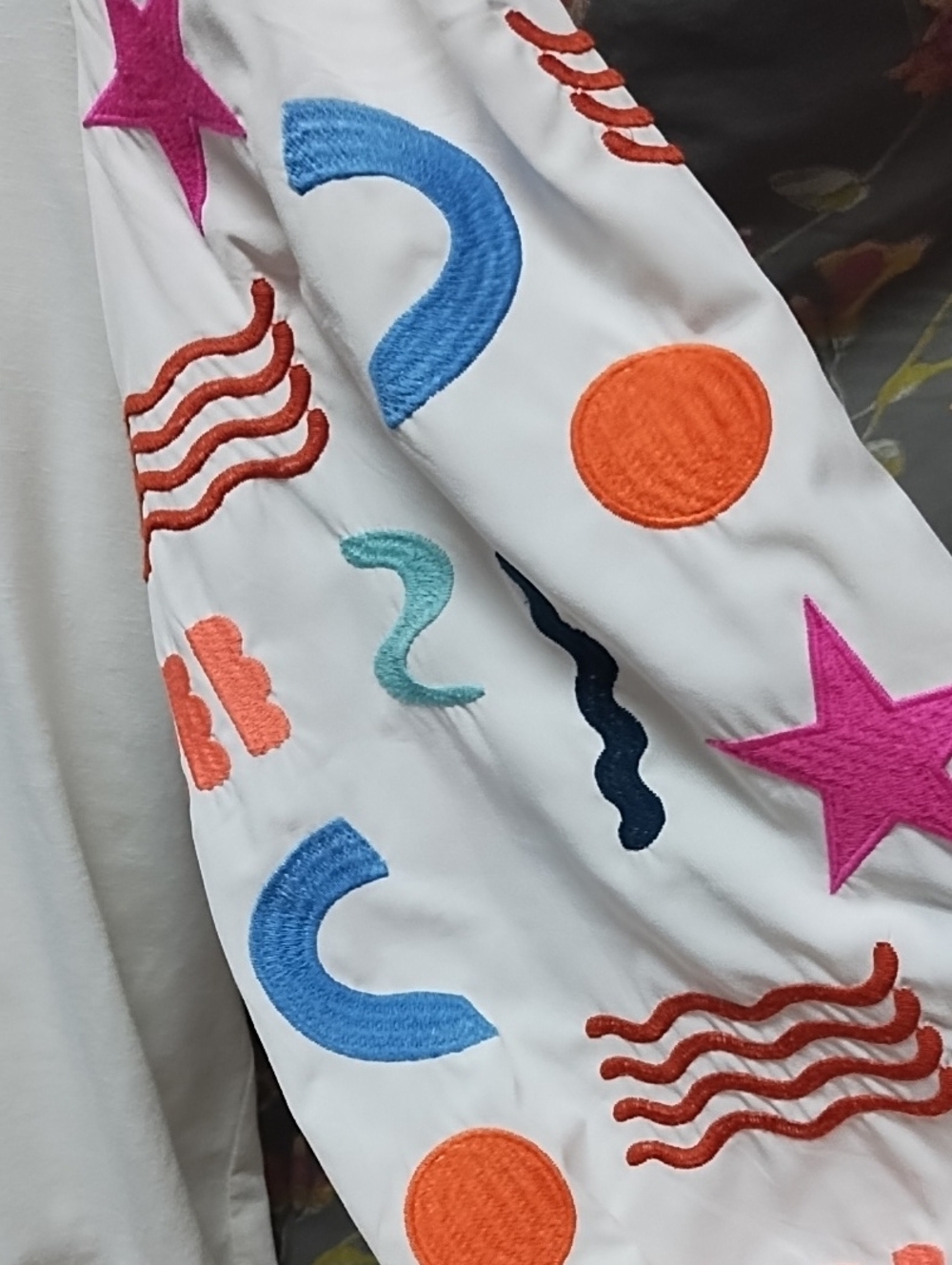 THML White Long Sleeve Tee with Multicolor Embroidered Puff Sleeves - Picture 2 of 6